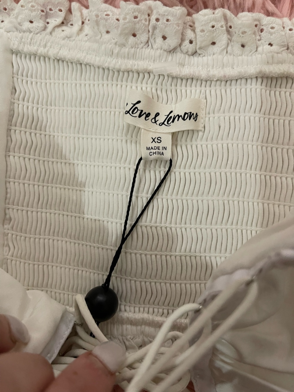 For Love & Lemons White Off-Shoulder Puff Sleeve Lace-Up Crop Top XS - Picture 5 of 8